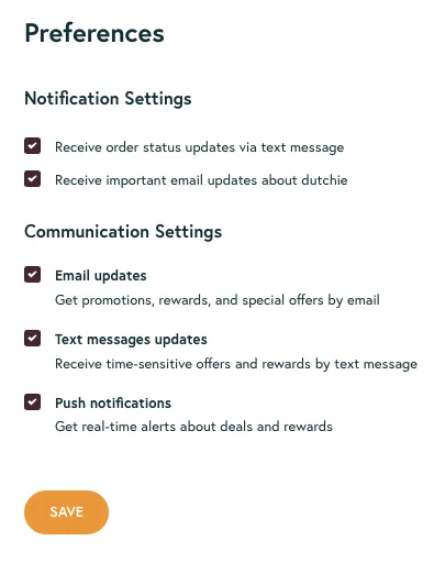 Select your communication preferences from your account page. 