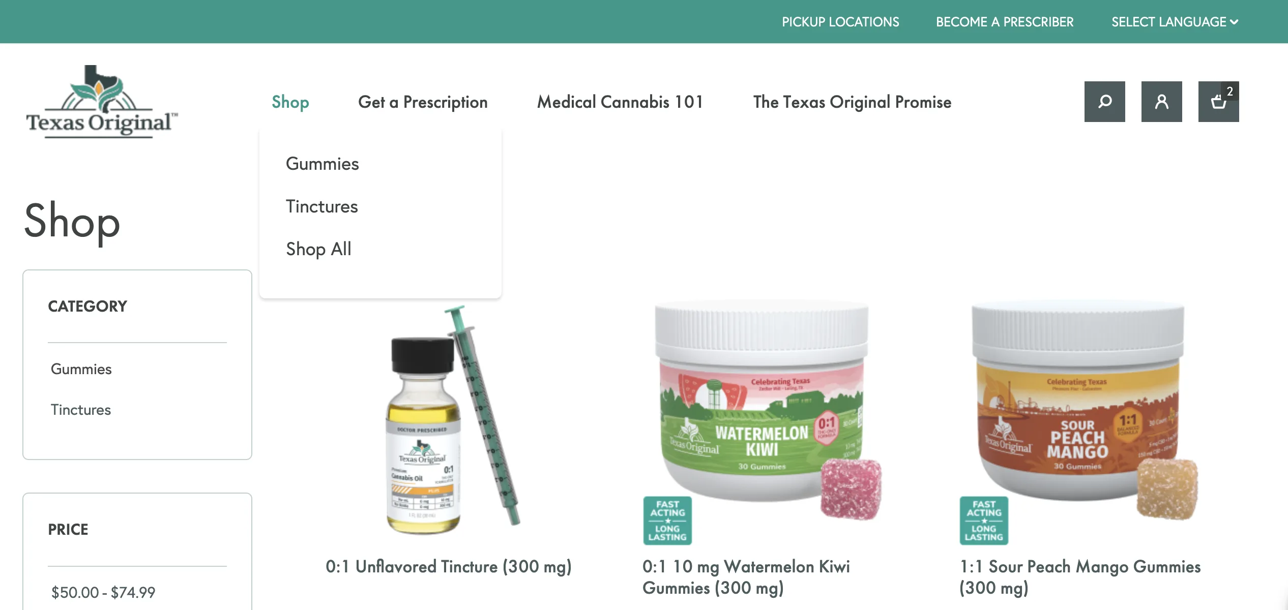 Texas Original online shop add to cart screen